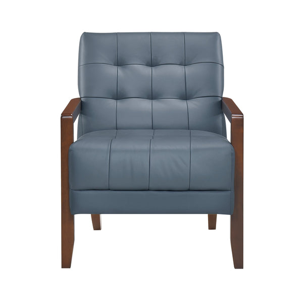 English Elm Modern Tufted Leather Accent Chair with Walnut Wood Frame, Upholstered Seat, Compact Stylish Design Blue 28 L x 21 W x 25.75 H B011P271924