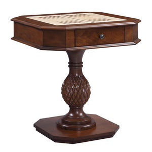English Elm Cherry Reversible Game Table with Drawer and Pedestal Base — Elegant Chess, Checkers & Backgammon Surface, Clipped Corners, Cherry Finish (30.5" H) B062P189143