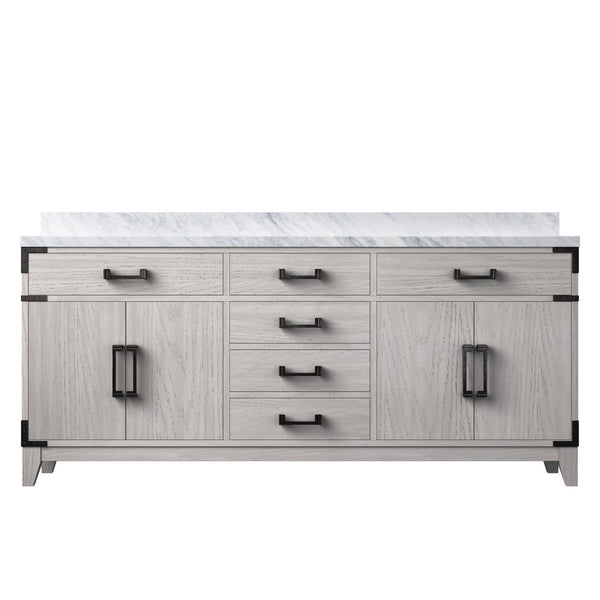 English Elm White Oak Double Bath Vanity 72" W With Carrara Marble Top - Elegant Storage & Soft-Close Design B2731P259905-GIGA