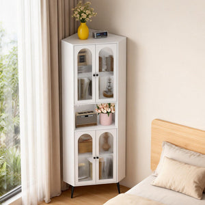 English Elm 73'' Tall Steel Corner Cabinet with Adjustable Shelves and Doors for Any Room W3387P450849
