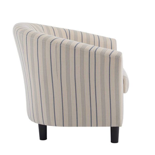 English Elm Christopher Knight Home® - Barrel Upholstered Striped Accent Chair Beige/Blue – Channel-Stitched Fabric, Solid Wood Legs, Cozy Elegance N776P237265S
