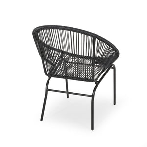 English Elm Nusa Outdoor Woven Rattan Basket Chair with Iron Legs for Modern Patio Spaces 66626.00BLK