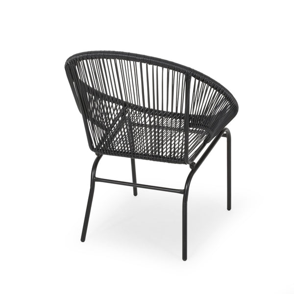 English Elm Nusa Outdoor Woven Rattan Basket Chair with Iron Legs for Modern Patio Spaces 66626.00BLK