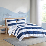 Sammie Casual Cotton Cabana Stripe Reversible Quilt Set with Shark Reverse