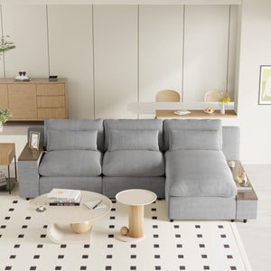 English Elm [ Video Provided] L-Shaped Modular Sectional Sofa With Removable Back Cushions,3 Pillows and 2 Storage Spaces,Suitable For Living Rooms,Offices and Apartments