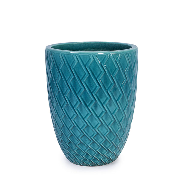 English Elm Ceramic Handcrafted Cyan Planter - Modern Elegance For Your Patio, Garden, Or Windowsill Display W3273P326367