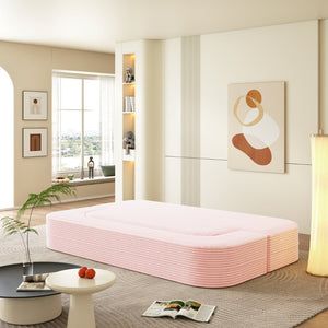 English Elm 78.7" Plush Corduroy Convertible Sleeper Sofa with Tufted Back and Foldable Floor Bed Baby Pink W3219P410144