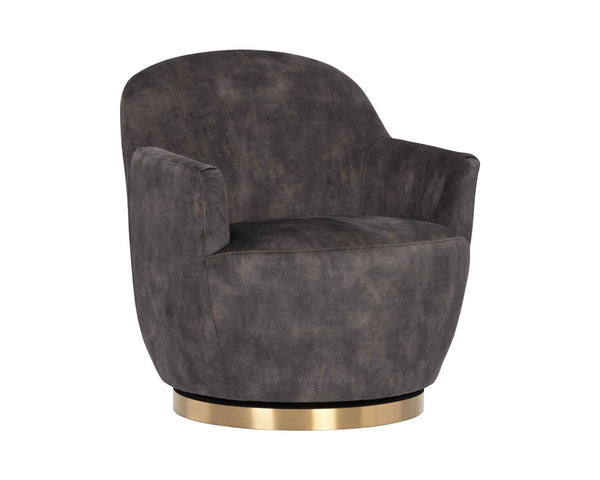 Sunpan Casey Swivel Lounge Chair - Elegant Modern Barrelback Design with Gold Stainless Steel Base Nono Shitake