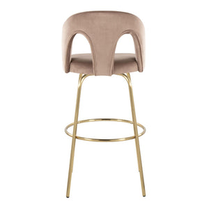 English Elm Fixed-height Swivel Barstools with Gold Footrest Black Frame White Upholstery Set Taupe B202S01883