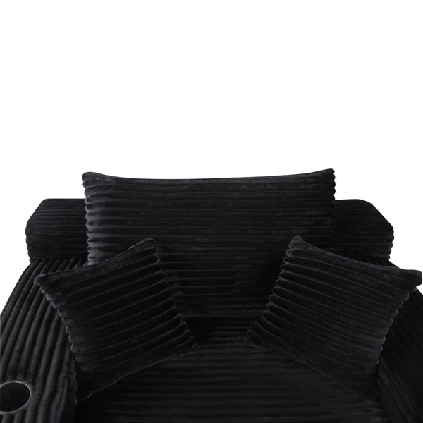 English Elm New Convertible Corduroy Chaise Lounge Sleeper Chair with Cup Holder for Living Room Black W3975P502848