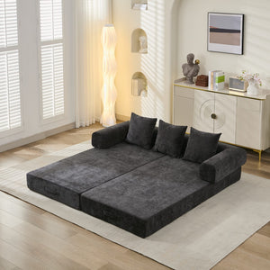 English Elm Comfy Chenille Convertible Folding Mattress Couch Sofa Bed with Armrest, Space-Saving, No Assembly Needed Black W1143P330250