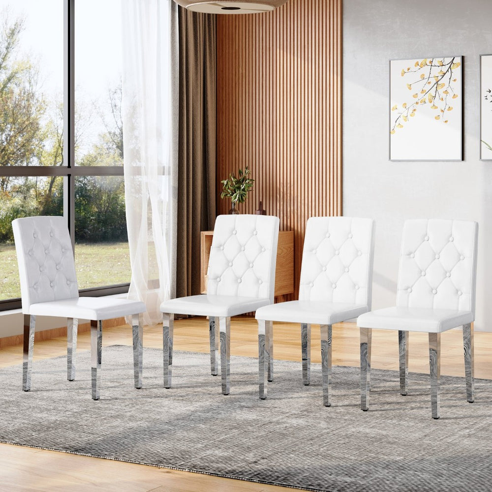 English Elm 4-piece Brown Suede Dining Chair Set with Tufted Back and Walnut Metal Legs White+Silver W1151P361155