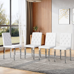 English Elm 4-piece Brown Suede Dining Chair Set with Tufted Back and Walnut Metal Legs White+Silver W1151P361155