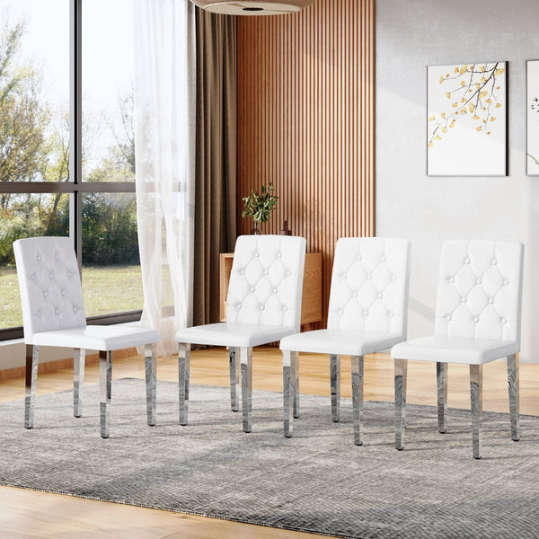 English Elm 4-piece Brown Suede Dining Chair Set with Tufted Back and Walnut Metal Legs White+Silver W1151P361155