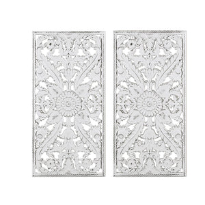 JLA Home Madison Park - Distressed Carved Wood Lotus Wall Art Set with Hand-Distressed Finish, Dimensional Botanical Panels for Home Decor White MP95B-0230