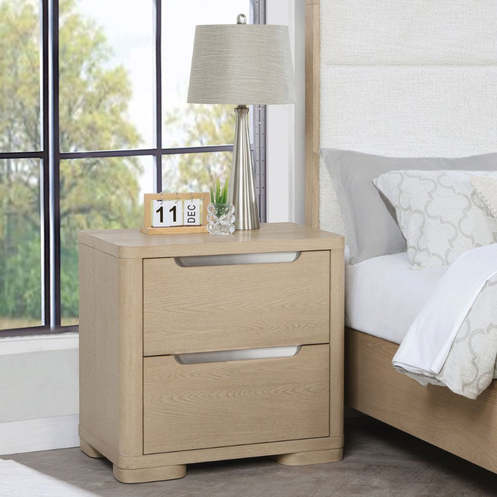 English Elm Mirador Elm Veneer 2-drawer Nightstand with Felt-lined Storage and Cord Management B062P447744