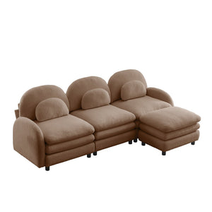 English Elm Teddy Fleece Modular Cloud Sofa Plush Curved Sectional with Ottoman for Living Room Camel W5656S00104