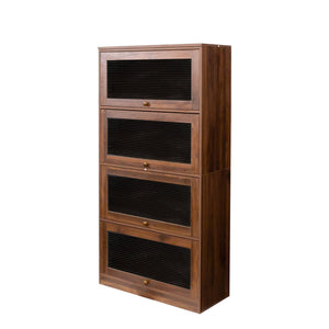 English Elm Bookcase Contemporary Glass Door Display Cabinet 4-Tier Dustproof Office Storage Shelves 31.5"L W331P195805