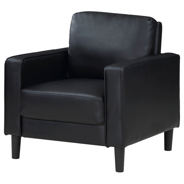 English Elm Farallone Upholstered Track Arm Accent Chair in Leatherette with Tapered Feet and Plush Support Black B062P299958