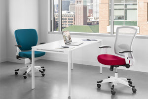 OSP Home Furnishings White Mesh Ergonomic Manager Office Chair with Lumbar Support and Synchro Tilt Control Red 317W-W1C1F2W-9