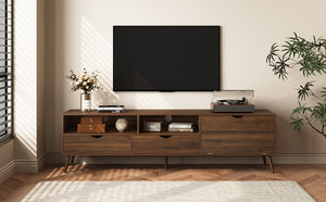 English Elm Mid Century TV Stand Natural Wood Grain with Drop-Down Door, 2 Drawers & 4 Cabinets, Cable-Managed Storage (Fits TVs up to 80") N710P295758P