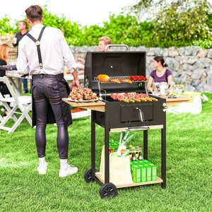 English Elm Outsunny Barrel Charcoal Bbq Grill with 245 Sq in Cooking Area and Adjustable Heat W2225P485633