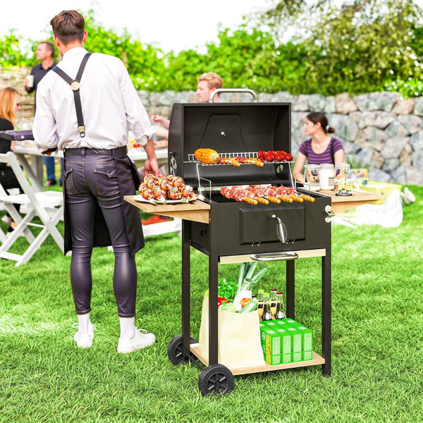 English Elm Outsunny Barrel Charcoal Bbq Grill with 245 Sq in Cooking Area and Adjustable Heat W2225P485633