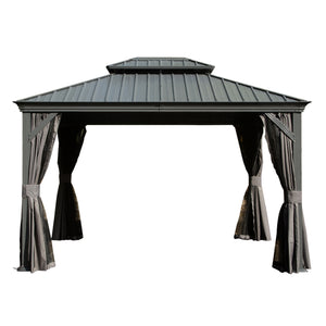 English Elm 10' X 12' Hardtop Gazebo - Upgraded Metal Canopy With Drainage, Dual-Layer Roof & Insect Netting! W1859S00135