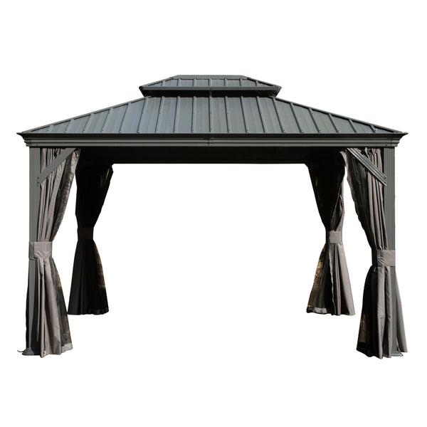 English Elm 10' X 12' Hardtop Gazebo - Upgraded Metal Canopy With Drainage, Dual-Layer Roof & Insect Netting! W1859S00135