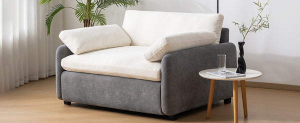 English Elm 50*43" Oversized Chenille Armchair Deep Lounge Seat Modern Minimalist Living Room Chair Gray+Cream N723S5042E