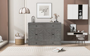 English Elm Queen Murphy Wall Bed with Usb Ports Storage Drawers and Cabinet Style Panel Front Gray N708S00006AAE