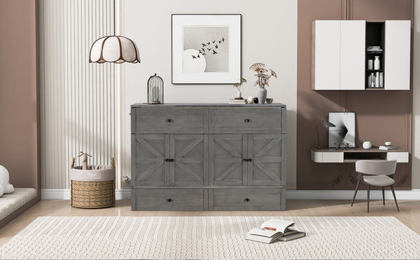 English Elm Queen Murphy Wall Bed with Usb Ports Storage Drawers and Cabinet Style Panel Front Gray N708S00006AAE