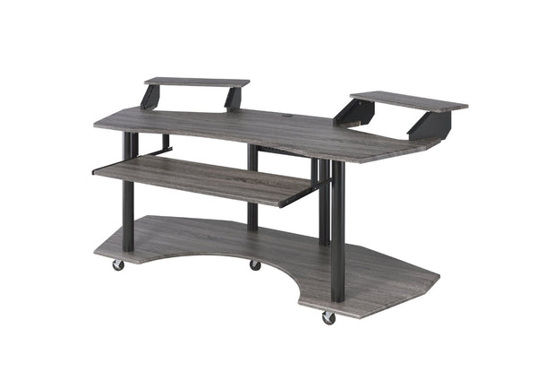 English Elm 71" Eleazar Wide Format Recording Studio Desk Black Oak Finish with Keyboard Shelf B2726S00133