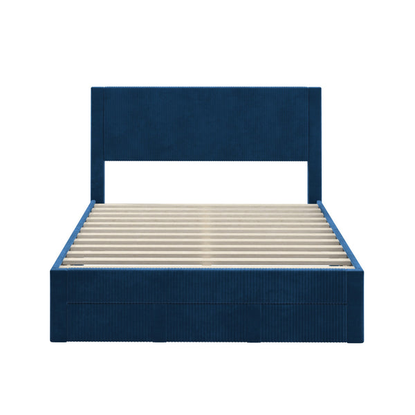 Sloan Pleated Velvet Platform Storage Bed Modern Upholstered Bedroom Frame