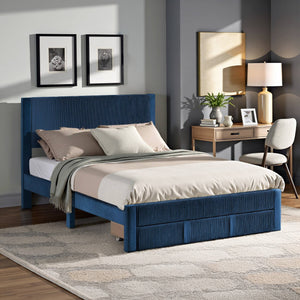 Sloan Pleated Velvet Platform Storage Bed Modern Upholstered Bedroom Frame