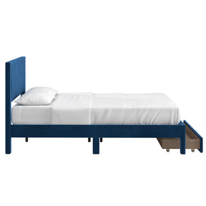 Sloan Pleated Velvet Platform Storage Bed Modern Upholstered Bedroom Frame