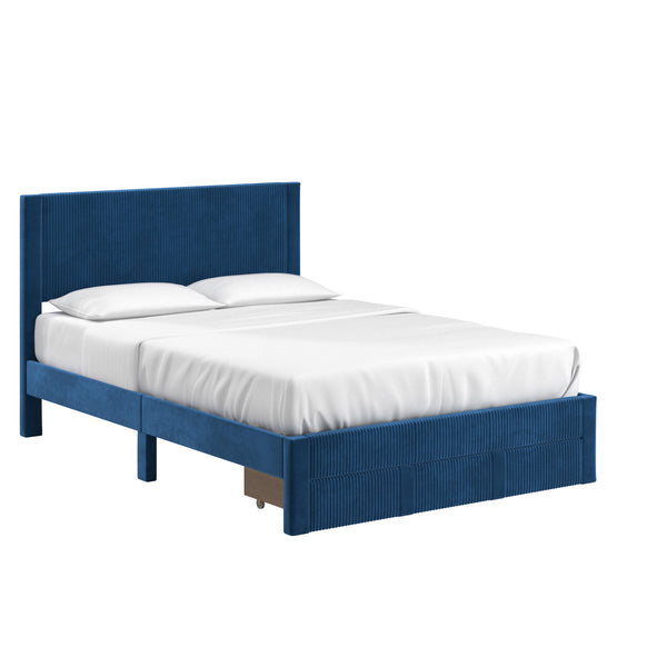 Sloan Pleated Velvet Platform Storage Bed Modern Upholstered Bedroom Frame