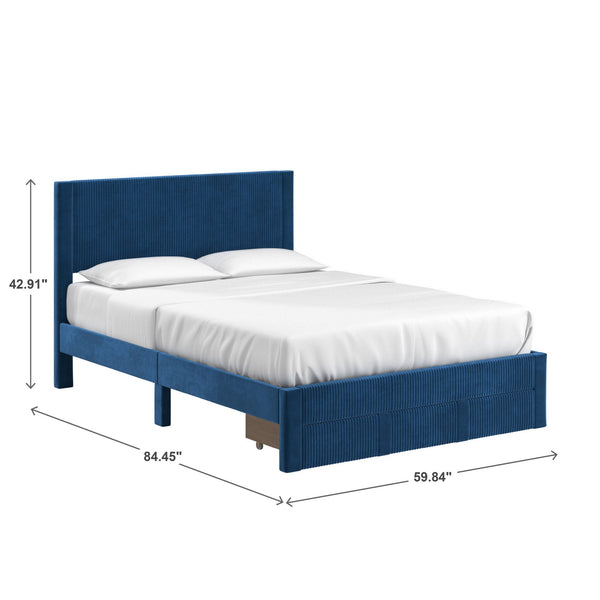 Sloan Pleated Velvet Platform Storage Bed Modern Upholstered Bedroom Frame
