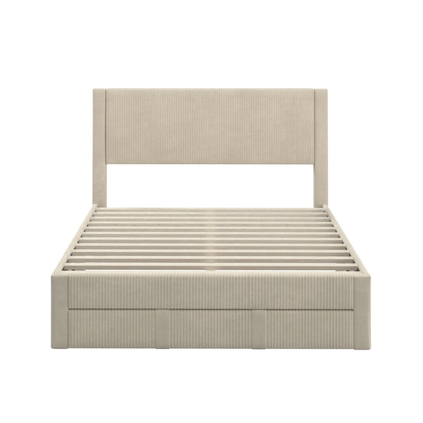 Sloan Pleated Velvet Platform Storage Bed Modern Upholstered Bedroom Frame
