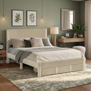 Sloan Pleated Velvet Platform Storage Bed Modern Upholstered Bedroom Frame