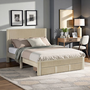 Sloan Pleated Velvet Platform Storage Bed Modern Upholstered Bedroom Frame