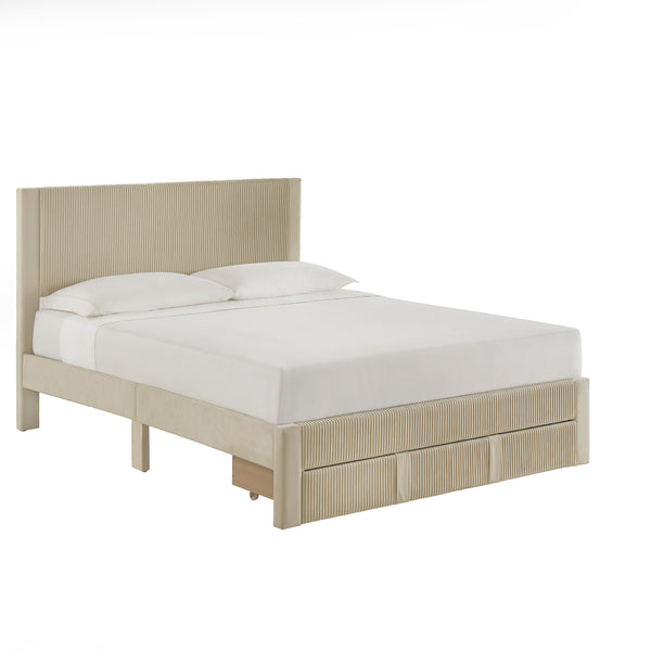Sloan Pleated Velvet Platform Storage Bed Modern Upholstered Bedroom Frame