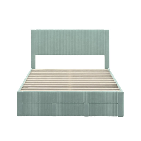 Sloan Pleated Velvet Platform Storage Bed Modern Upholstered Bedroom Frame