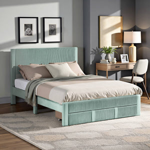 Sloan Pleated Velvet Platform Storage Bed Modern Upholstered Bedroom Frame