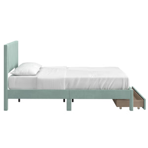 Sloan Pleated Velvet Platform Storage Bed Modern Upholstered Bedroom Frame