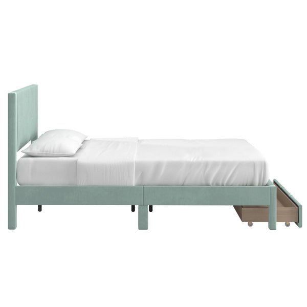 Sloan Pleated Velvet Platform Storage Bed Modern Upholstered Bedroom Frame