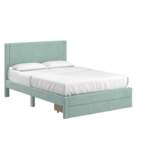 Sloan Pleated Velvet Platform Storage Bed Modern Upholstered Bedroom Frame