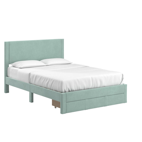 Sloan Pleated Velvet Platform Storage Bed Modern Upholstered Bedroom Frame