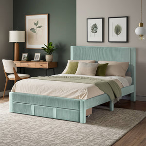 Sloan Pleated Velvet Platform Storage Bed Modern Upholstered Bedroom Frame