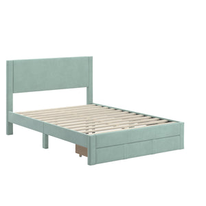 Sloan Pleated Velvet Platform Storage Bed Modern Upholstered Bedroom Frame